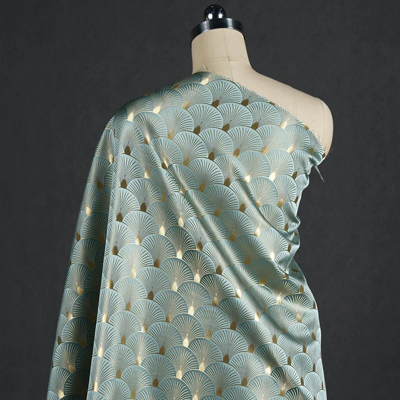 Sewing - Ginkgoblatt-Fächerförmiger Jacquard-Brokatstoff mit Glänzendem Goldglanz für