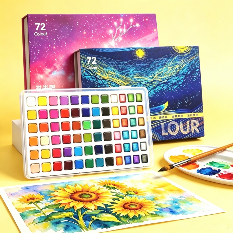 Watercolor Paint Set Solid Pigment - Feste und Perlmutt-Aquarellfarben, 48/60/72 Farben, tragbares